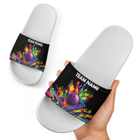 Colorful Bowling Ball and Pins Graphic Slide Sandals Custom with Paint Splash - Wonder Print Shop