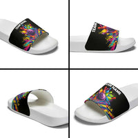 Colorful Bowling Ball and Pins Graphic Slide Sandals Custom with Paint Splash - Wonder Print Shop