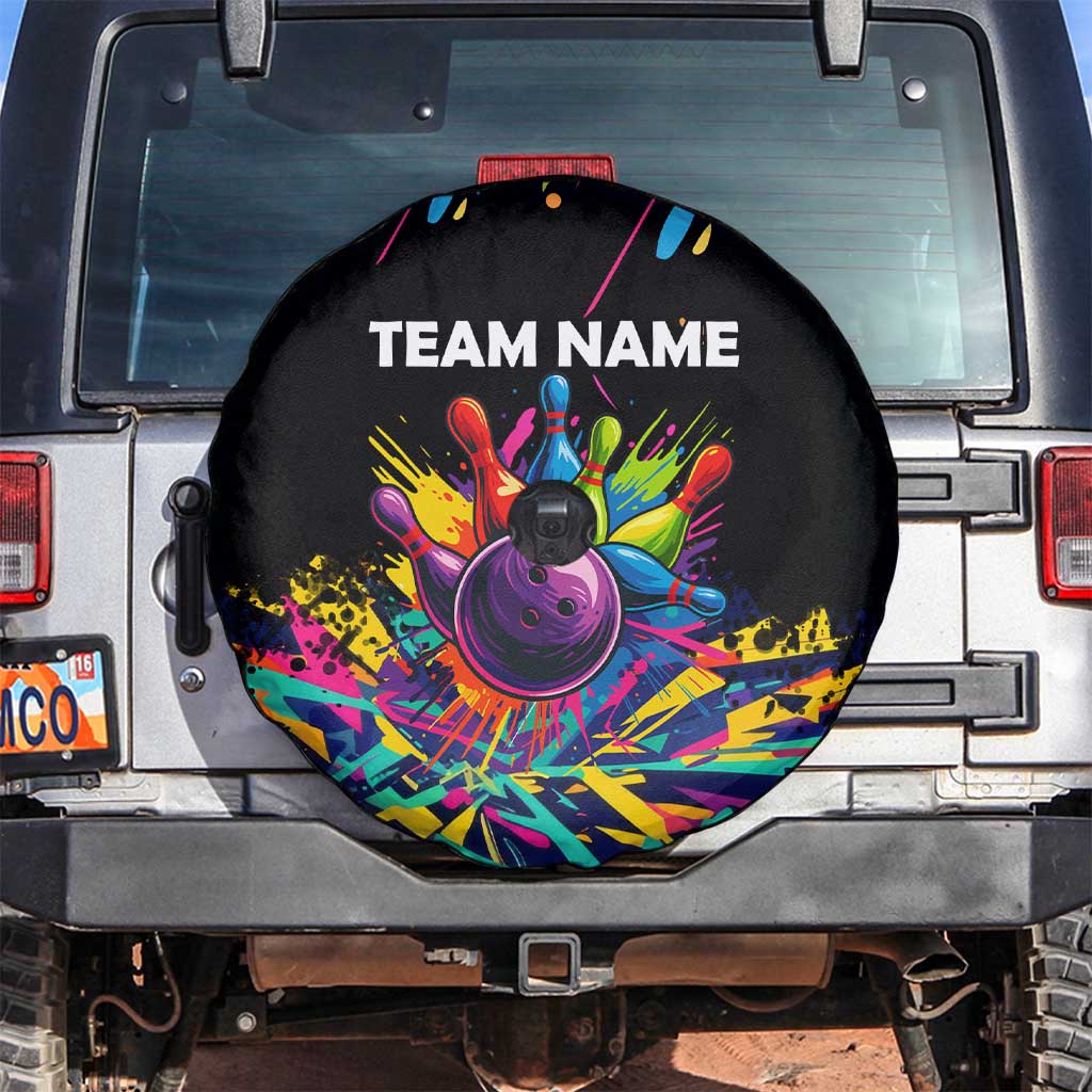 Colorful Bowling Ball and Pins Graphic Spare Tire Cover Custom with Paint Splash - Wonder Print Shop