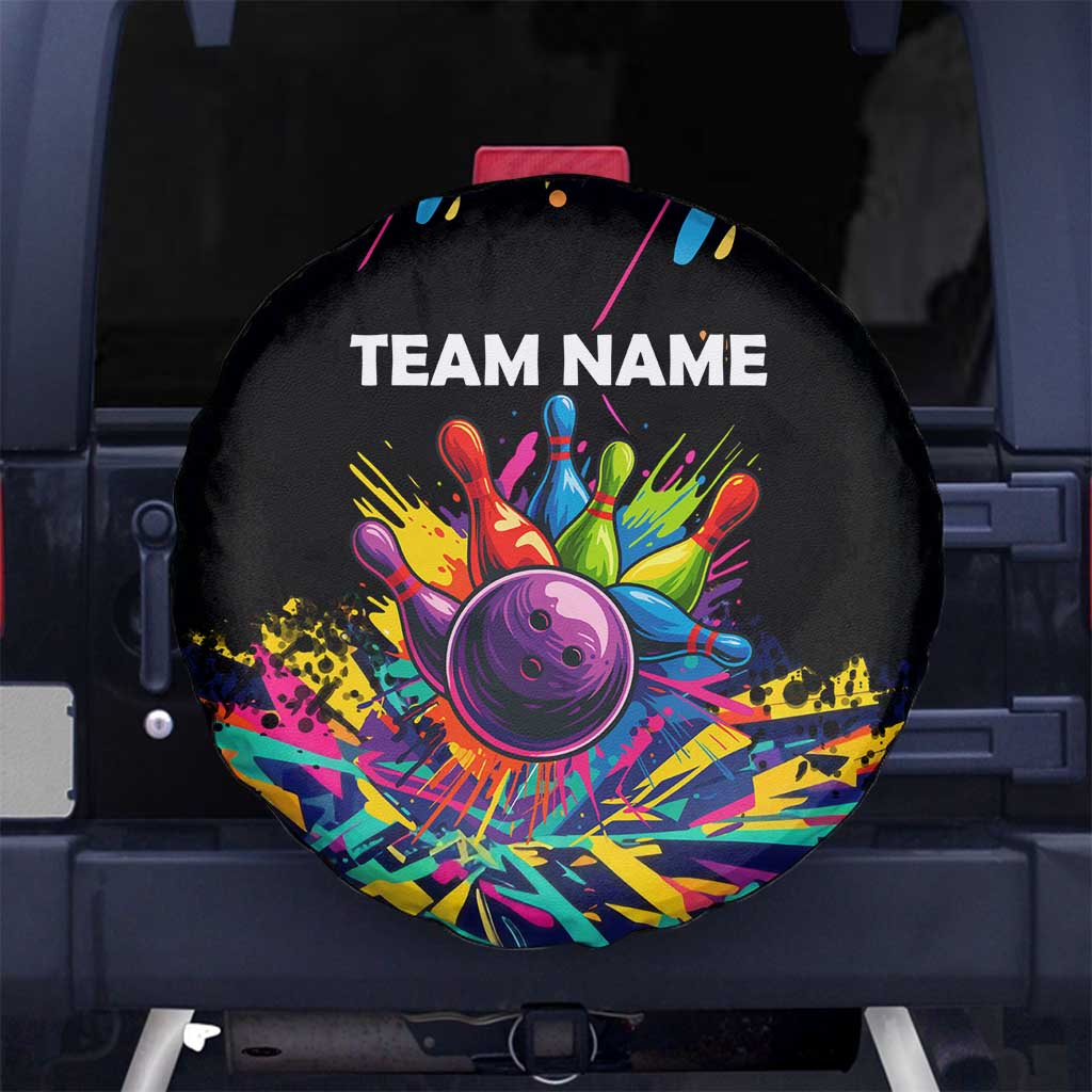 Colorful Bowling Ball and Pins Graphic Spare Tire Cover Custom with Paint Splash - Wonder Print Shop