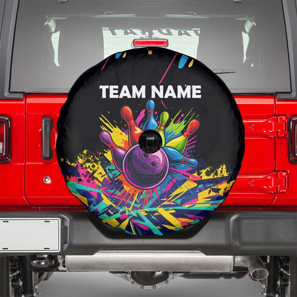 Colorful Bowling Ball and Pins Graphic Spare Tire Cover Custom with Paint Splash - Wonder Print Shop