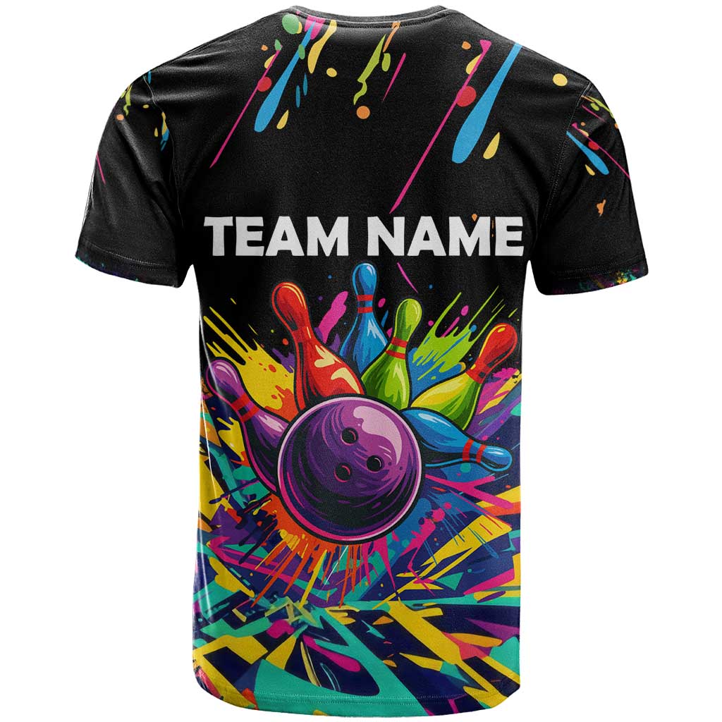 Colorful Bowling Ball and Pins Graphic T Shirt Custom with Paint Splash - Wonder Print Shop
