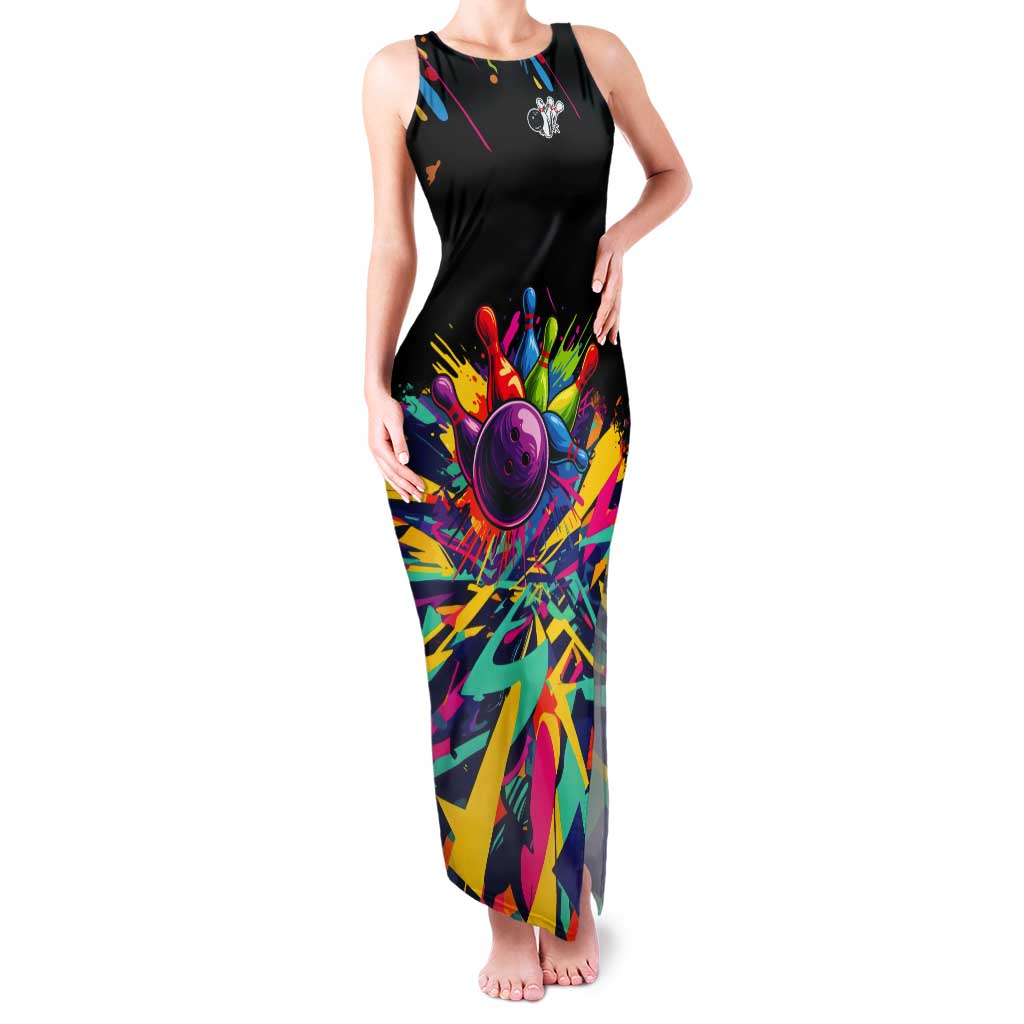 Colorful Bowling Ball and Pins Graphic Tank Maxi Dress Custom with Paint Splash - Wonder Print Shop