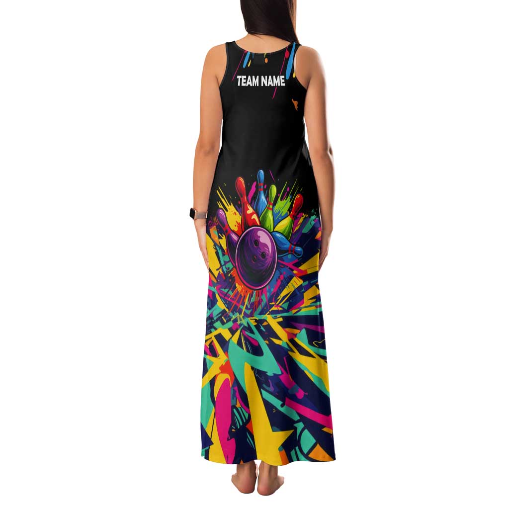 Colorful Bowling Ball and Pins Graphic Tank Maxi Dress Custom with Paint Splash - Wonder Print Shop