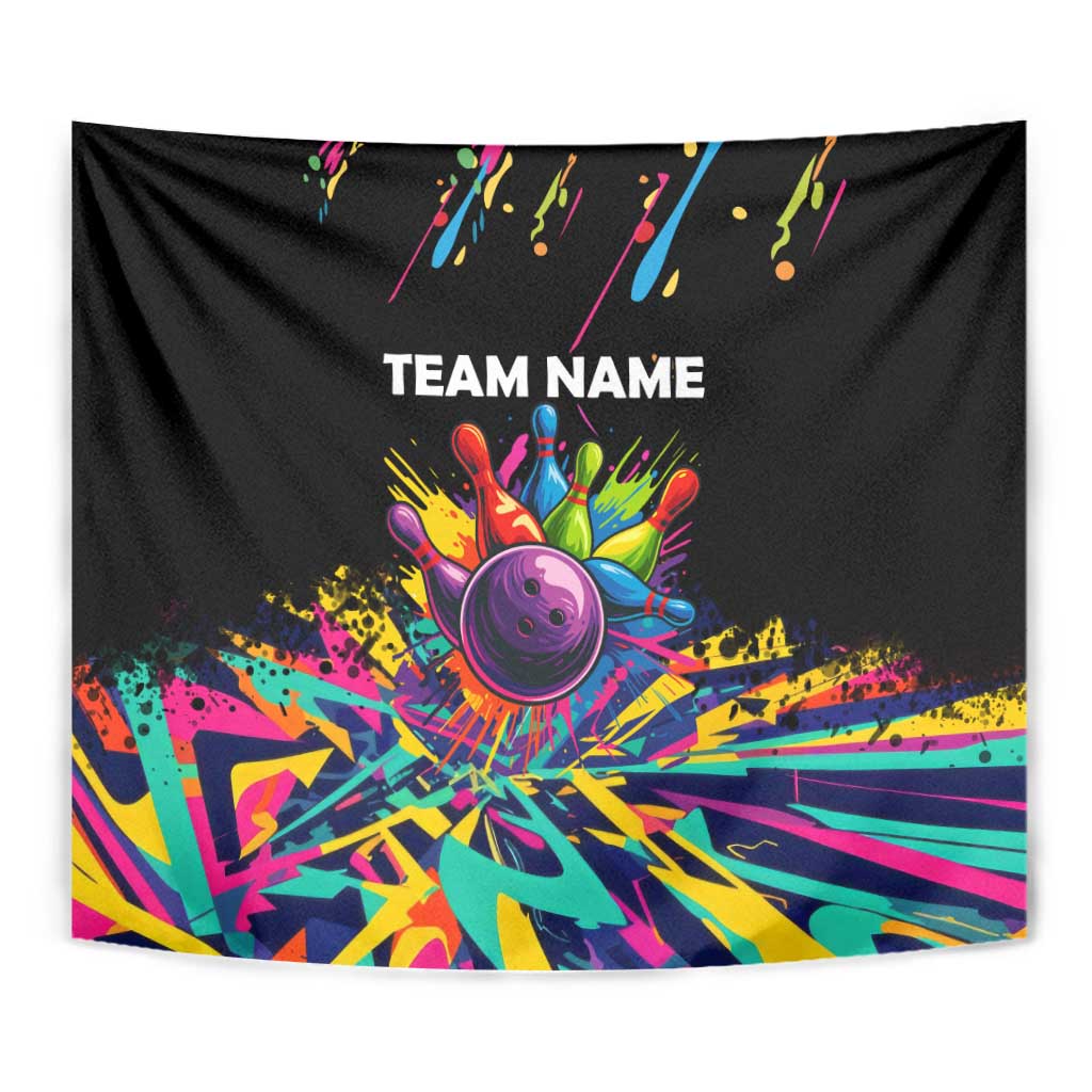 Colorful Bowling Ball and Pins Graphic Tapestry Custom with Paint Splash - Wonder Print Shop