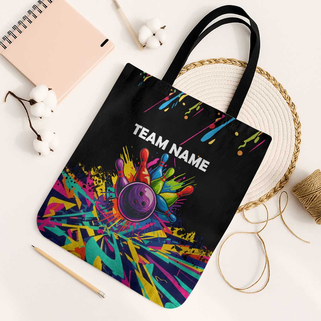 Colorful Bowling Ball and Pins Graphic Tote Bag Custom with Paint Splash - Wonder Print Shop