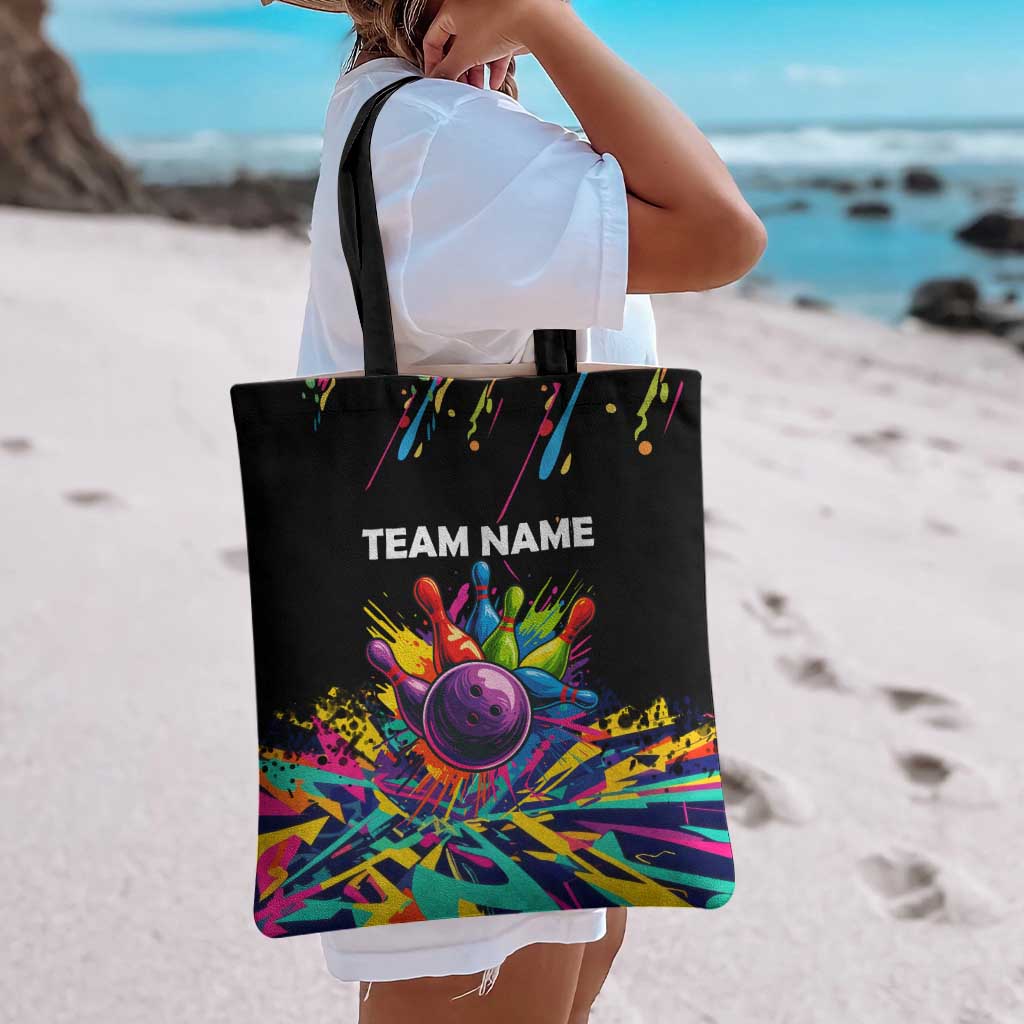 Colorful Bowling Ball and Pins Graphic Tote Bag Custom with Paint Splash - Wonder Print Shop