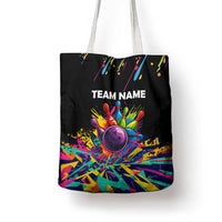Colorful Bowling Ball and Pins Graphic Tote Bag Custom with Paint Splash - Wonder Print Shop
