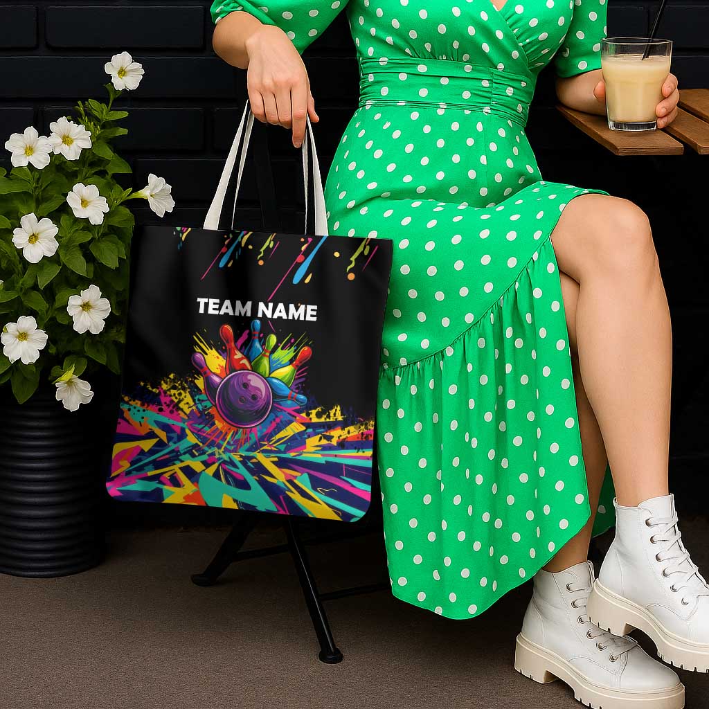 Colorful Bowling Ball and Pins Graphic Tote Bag Custom with Paint Splash - Wonder Print Shop