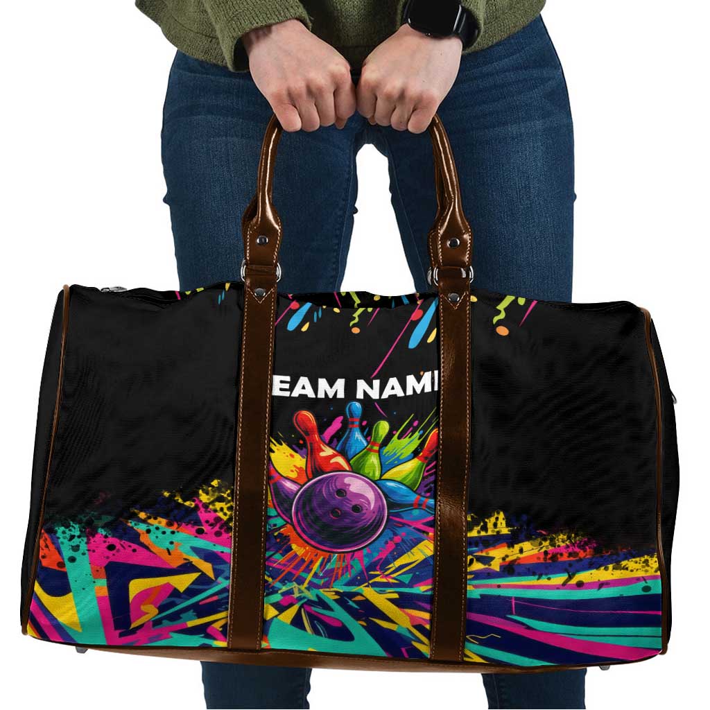 Colorful Bowling Ball and Pins Graphic Travel Bag Custom with Paint Splash - Wonder Print Shop