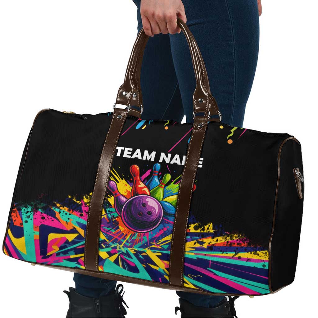 Colorful Bowling Ball and Pins Graphic Travel Bag Custom with Paint Splash - Wonder Print Shop