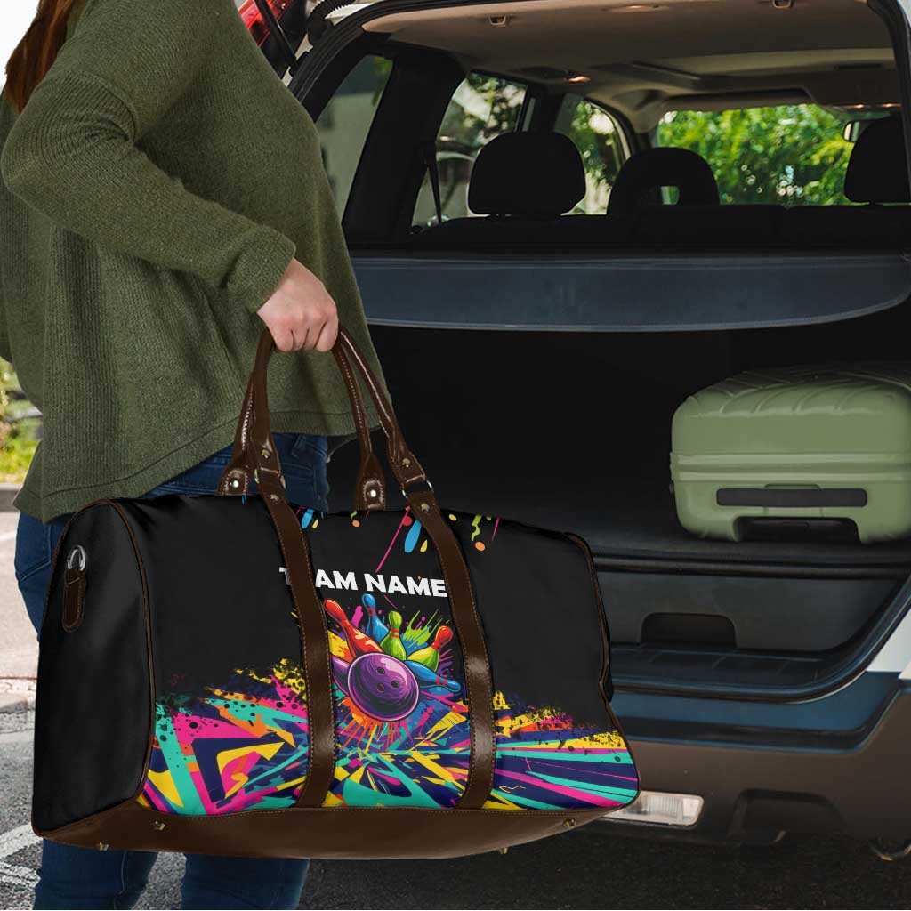 Colorful Bowling Ball and Pins Graphic Travel Bag Custom with Paint Splash - Wonder Print Shop