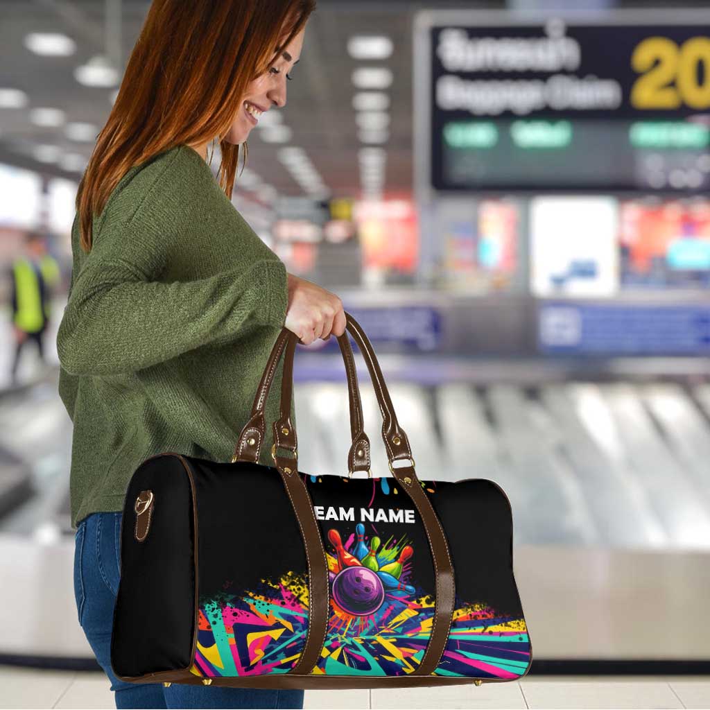 Colorful Bowling Ball and Pins Graphic Travel Bag Custom with Paint Splash - Wonder Print Shop