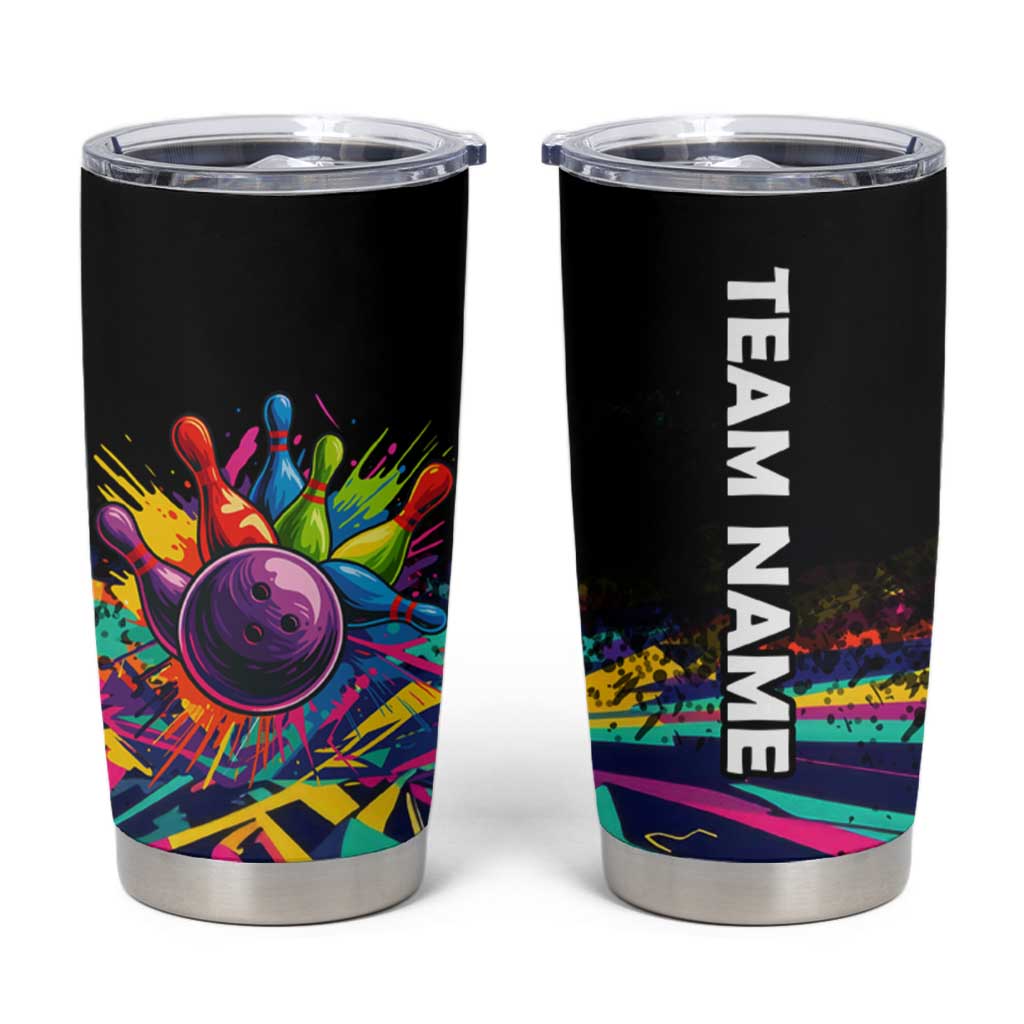 Colorful Bowling Ball and Pins Graphic Tumbler Cup Custom with Paint Splash - Wonder Print Shop