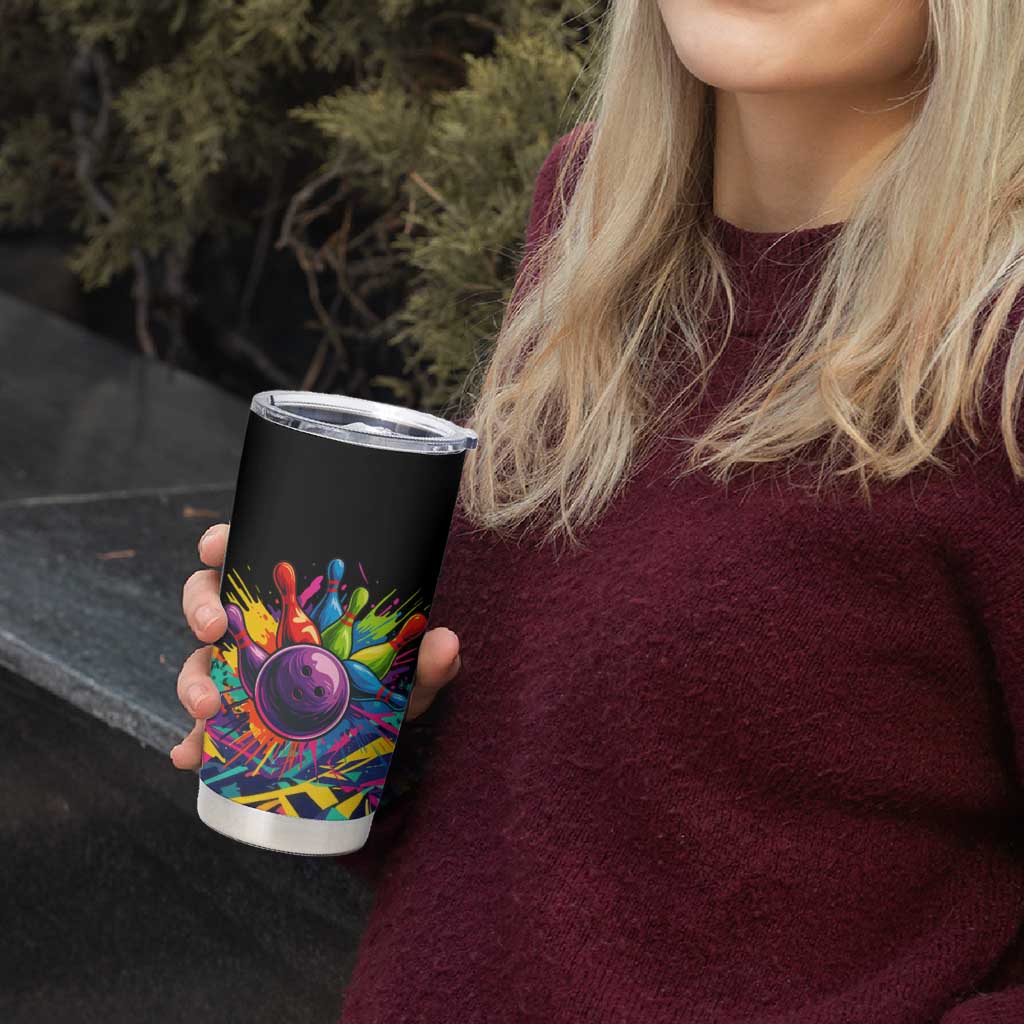 Colorful Bowling Ball and Pins Graphic Tumbler Cup Custom with Paint Splash - Wonder Print Shop
