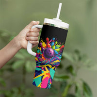 Colorful Bowling Ball and Pins Graphic Tumbler With Handle Custom with Paint Splash - Wonder Print Shop