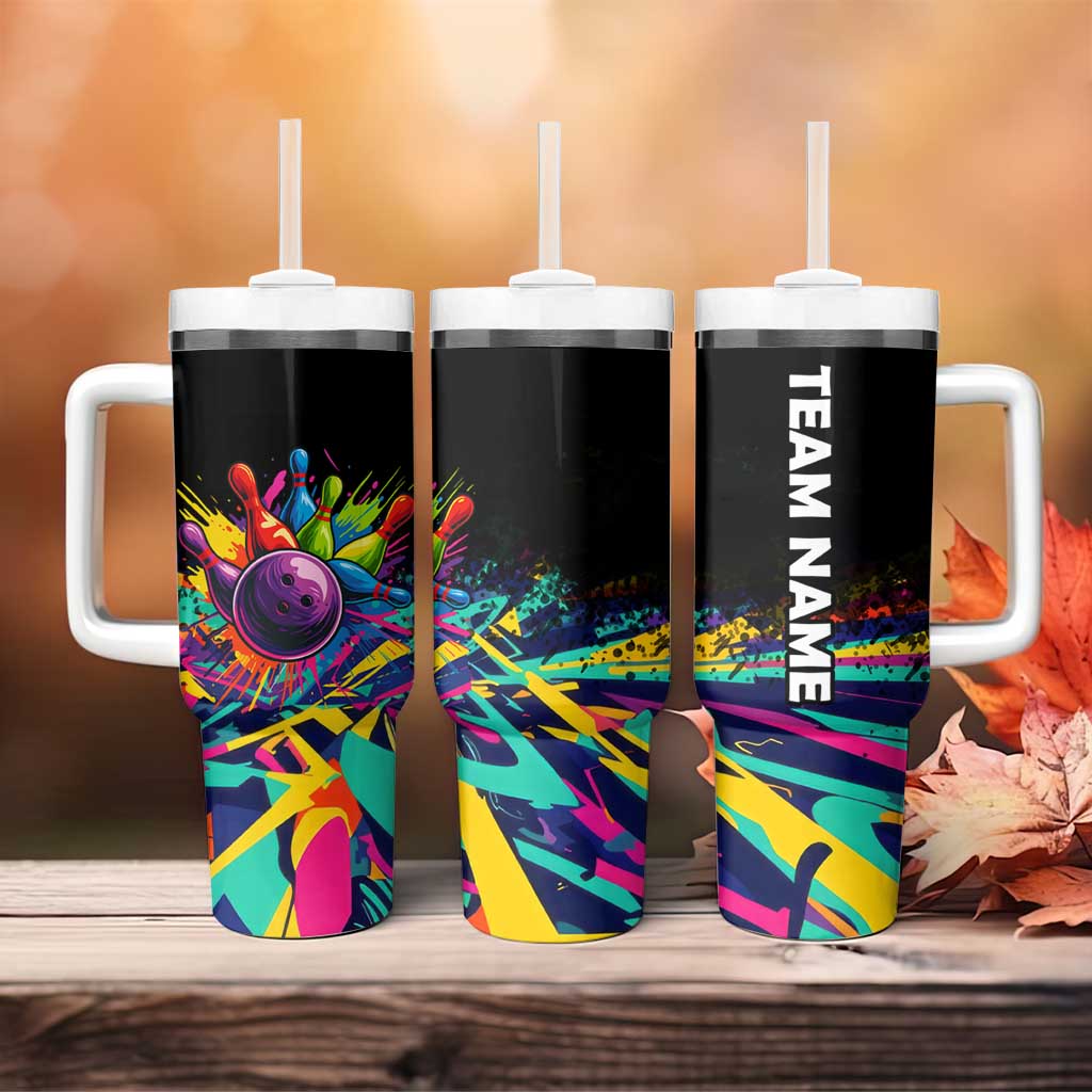 Colorful Bowling Ball and Pins Graphic Tumbler With Handle Custom with Paint Splash - Wonder Print Shop