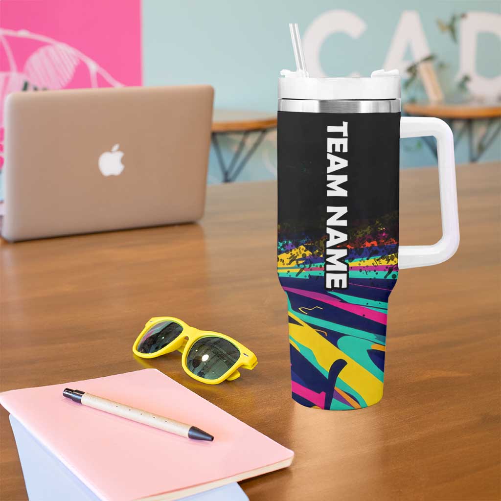 Colorful Bowling Ball and Pins Graphic Tumbler With Handle Custom with Paint Splash - Wonder Print Shop