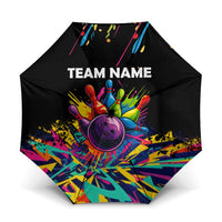Colorful Bowling Ball and Pins Graphic Umbrella Custom with Paint Splash - Wonder Print Shop