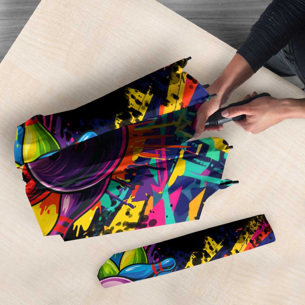 Colorful Bowling Ball and Pins Graphic Umbrella Custom with Paint Splash - Wonder Print Shop