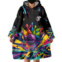 Colorful Bowling Ball and Pins Graphic Wearable Blanket Hoodie Custom with Paint Splash - Wonder Print Shop