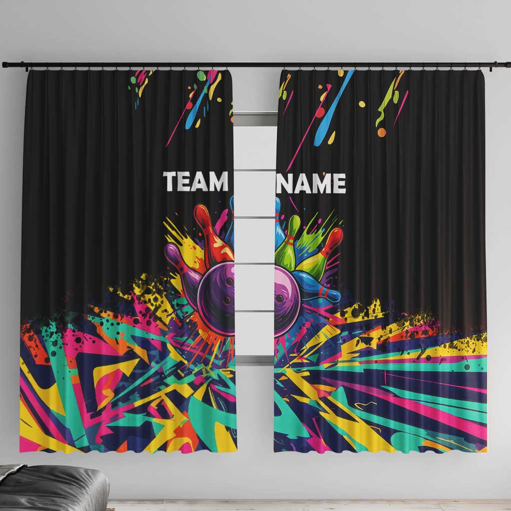 Colorful Bowling Ball and Pins Graphic Window Curtain Custom with Paint Splash - Wonder Print Shop