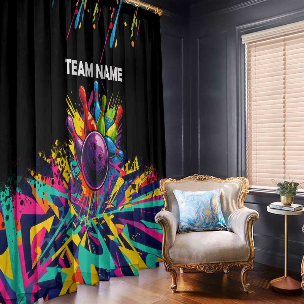 Colorful Bowling Ball and Pins Graphic Window Curtain Custom with Paint Splash - Wonder Print Shop