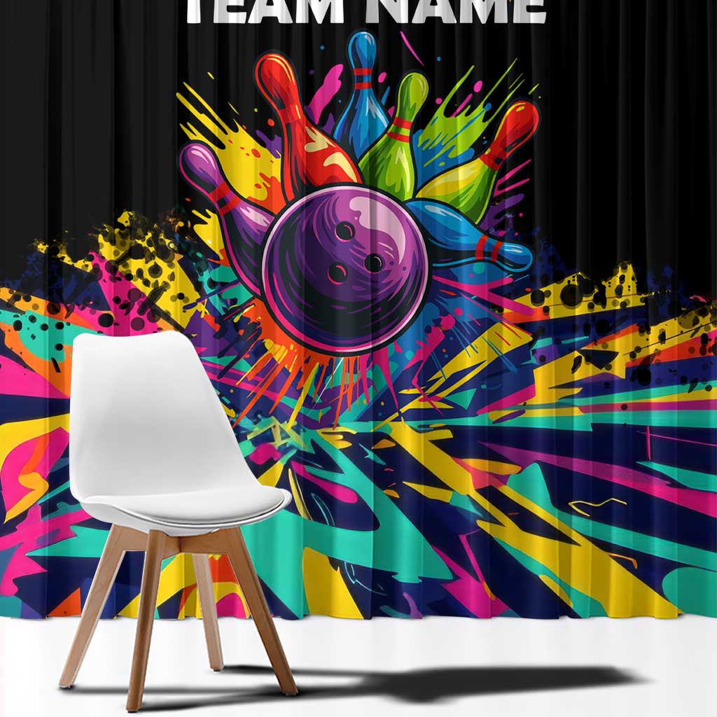 Colorful Bowling Ball and Pins Graphic Window Curtain Custom with Paint Splash - Wonder Print Shop
