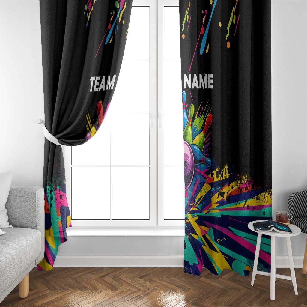 Colorful Bowling Ball and Pins Graphic Window Curtain Custom with Paint Splash - Wonder Print Shop