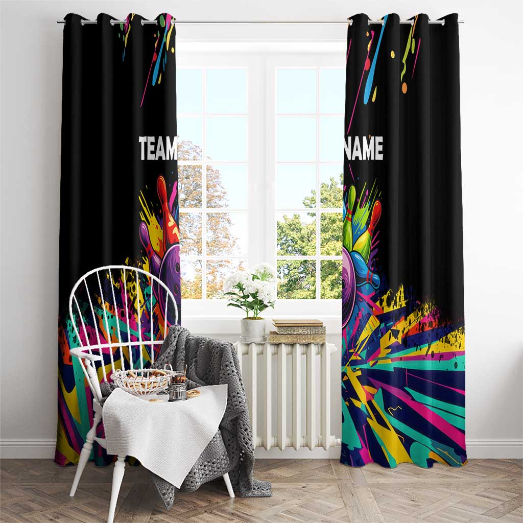 Colorful Bowling Ball and Pins Graphic Window Curtain Custom with Paint Splash - Wonder Print Shop