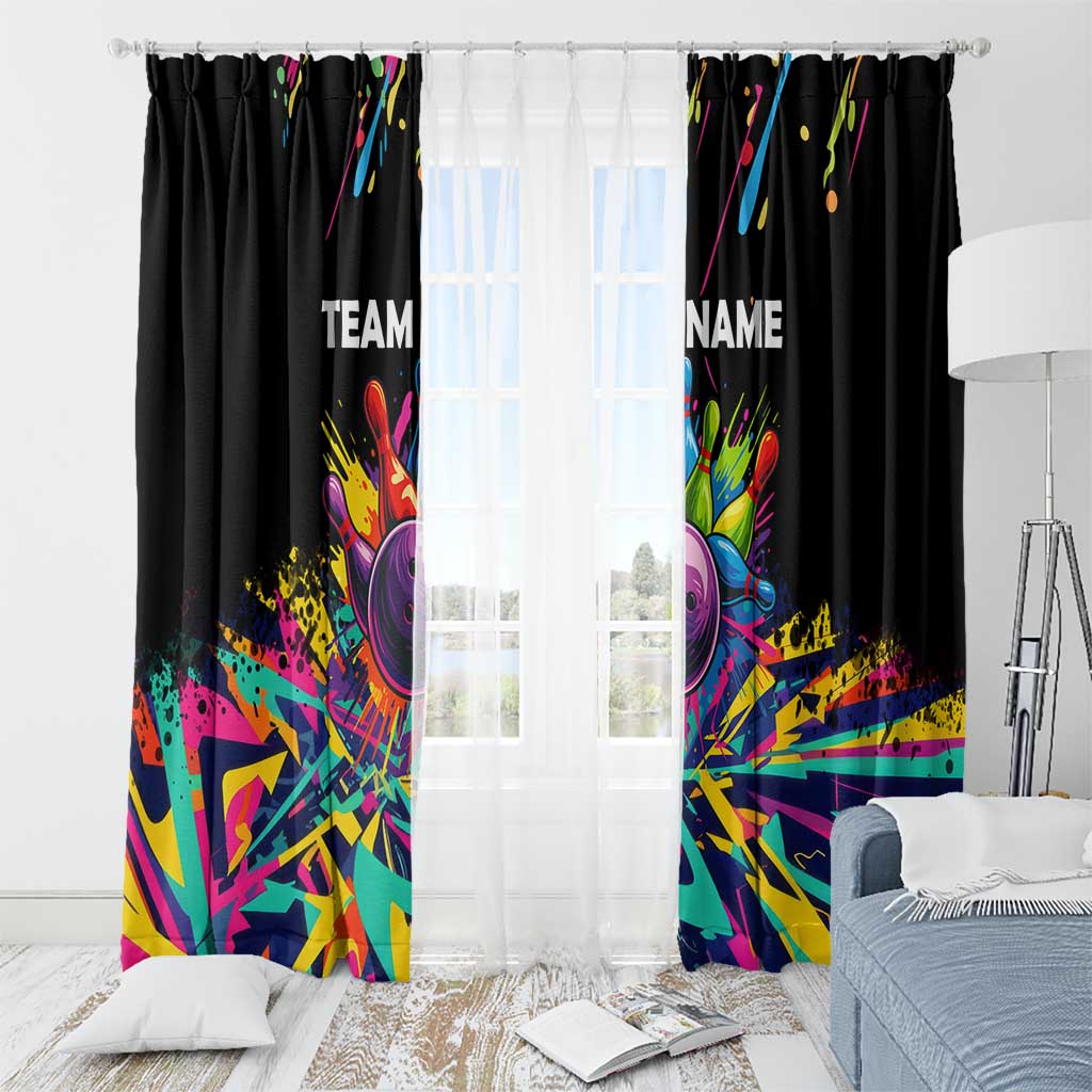 Colorful Bowling Ball and Pins Graphic Window Curtain Custom with Paint Splash - Wonder Print Shop