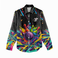 Colorful Bowling Ball and Pins Graphic Women Casual Shirt Custom with Paint Splash - Wonder Print Shop