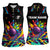 Colorful Bowling Ball and Pins Graphic Women Sleeveless Polo Shirt Custom with Paint Splash - Wonder Print Shop