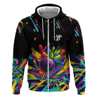 Colorful Bowling Ball and Pins Graphic Zip Hoodie Custom with Paint Splash - Wonder Print Shop