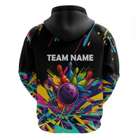 Colorful Bowling Ball and Pins Graphic Zip Hoodie Custom with Paint Splash - Wonder Print Shop