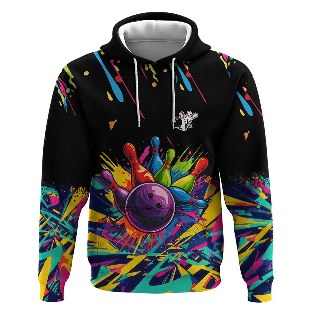 Colorful Bowling Ball and Pins Graphic Zip Hoodie Custom with Paint Splash - Wonder Print Shop