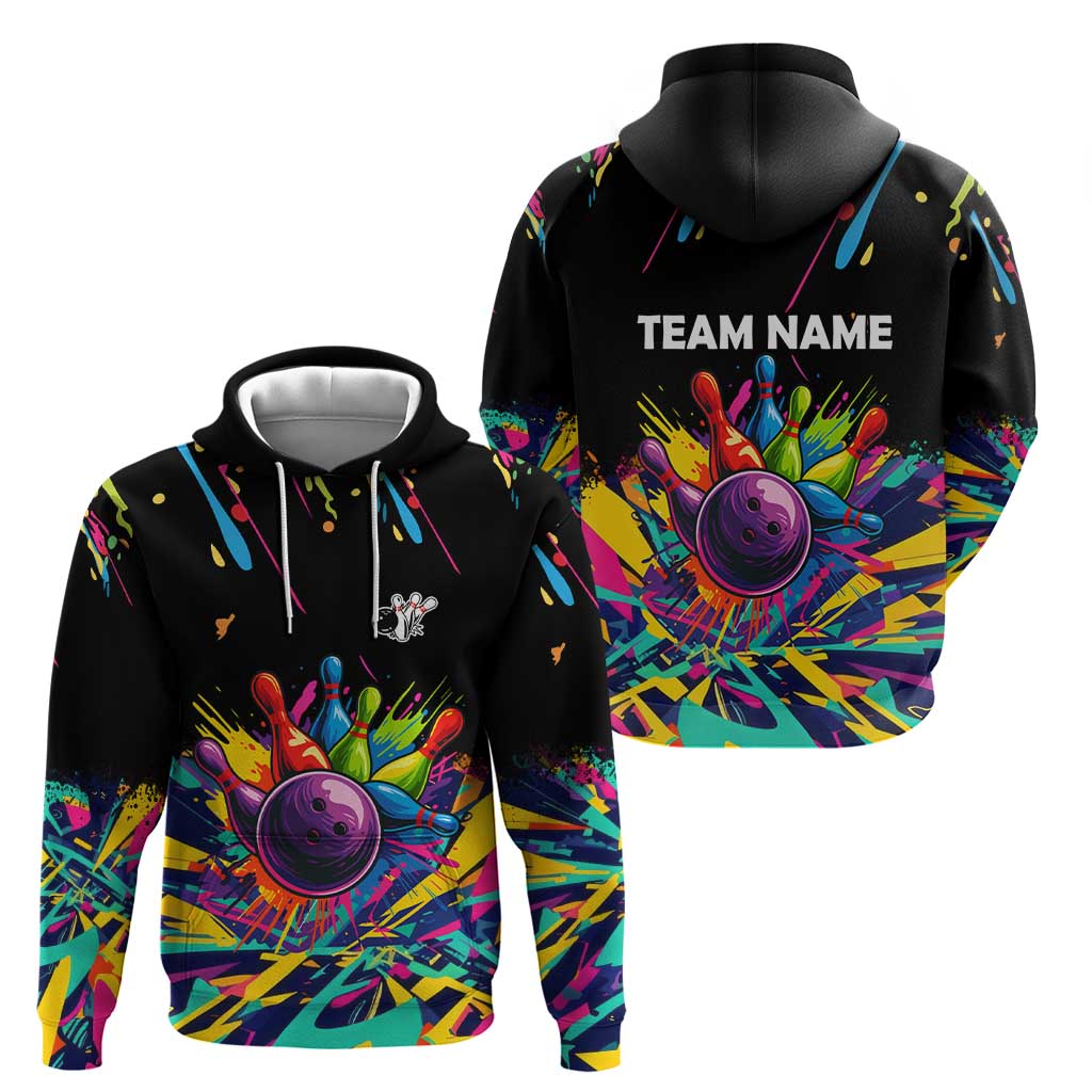 Colorful Bowling Ball and Pins Graphic Zip Hoodie Custom with Paint Splash - Wonder Print Shop
