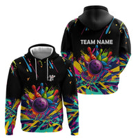 Colorful Bowling Ball and Pins Graphic Zip Hoodie Custom with Paint Splash - Wonder Print Shop