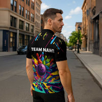 Colorful Bowling Ball and Pins Graphic Zipper Polo Shirt Custom with Paint Splash - Wonder Print Shop