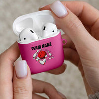 Pink and Black Bowling AirPods Case Design with Red Ball and Pins and Custom Team Name Graphic - Wonder Print Shop