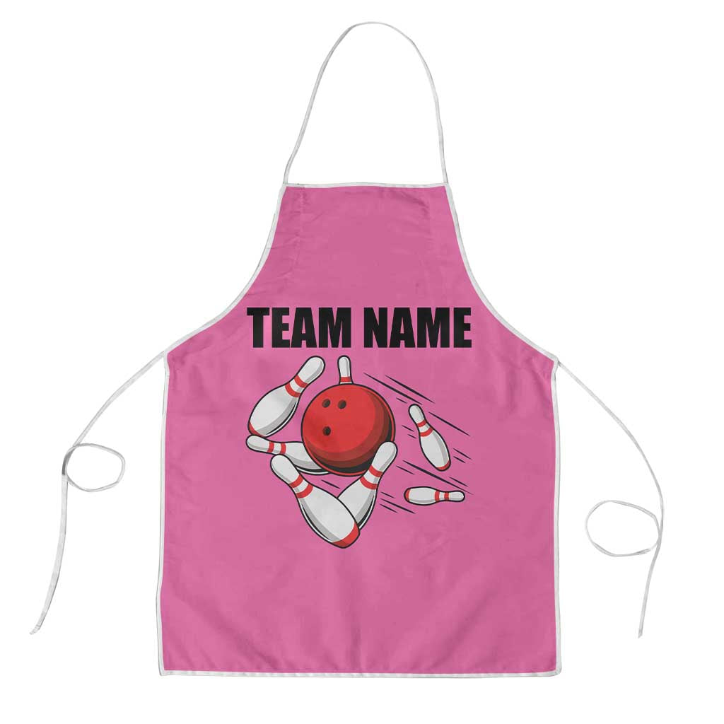 Pink and Black Bowling Apron Design with Red Ball and Pins and Custom Team Name Graphic - Wonder Print Shop