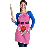 Pink and Black Bowling Apron Design with Red Ball and Pins and Custom Team Name Graphic - Wonder Print Shop