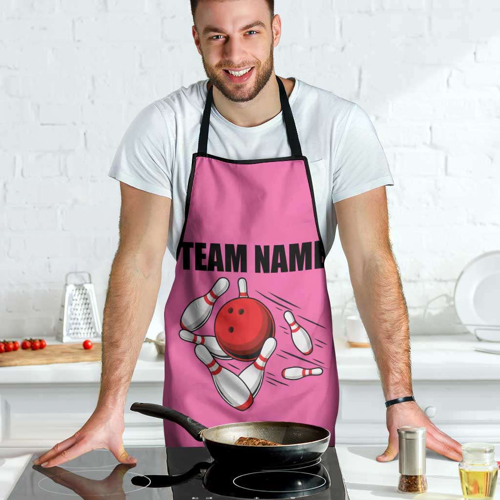 Pink and Black Bowling Apron Design with Red Ball and Pins and Custom Team Name Graphic - Wonder Print Shop