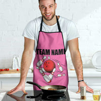 Pink and Black Bowling Apron Design with Red Ball and Pins and Custom Team Name Graphic - Wonder Print Shop
