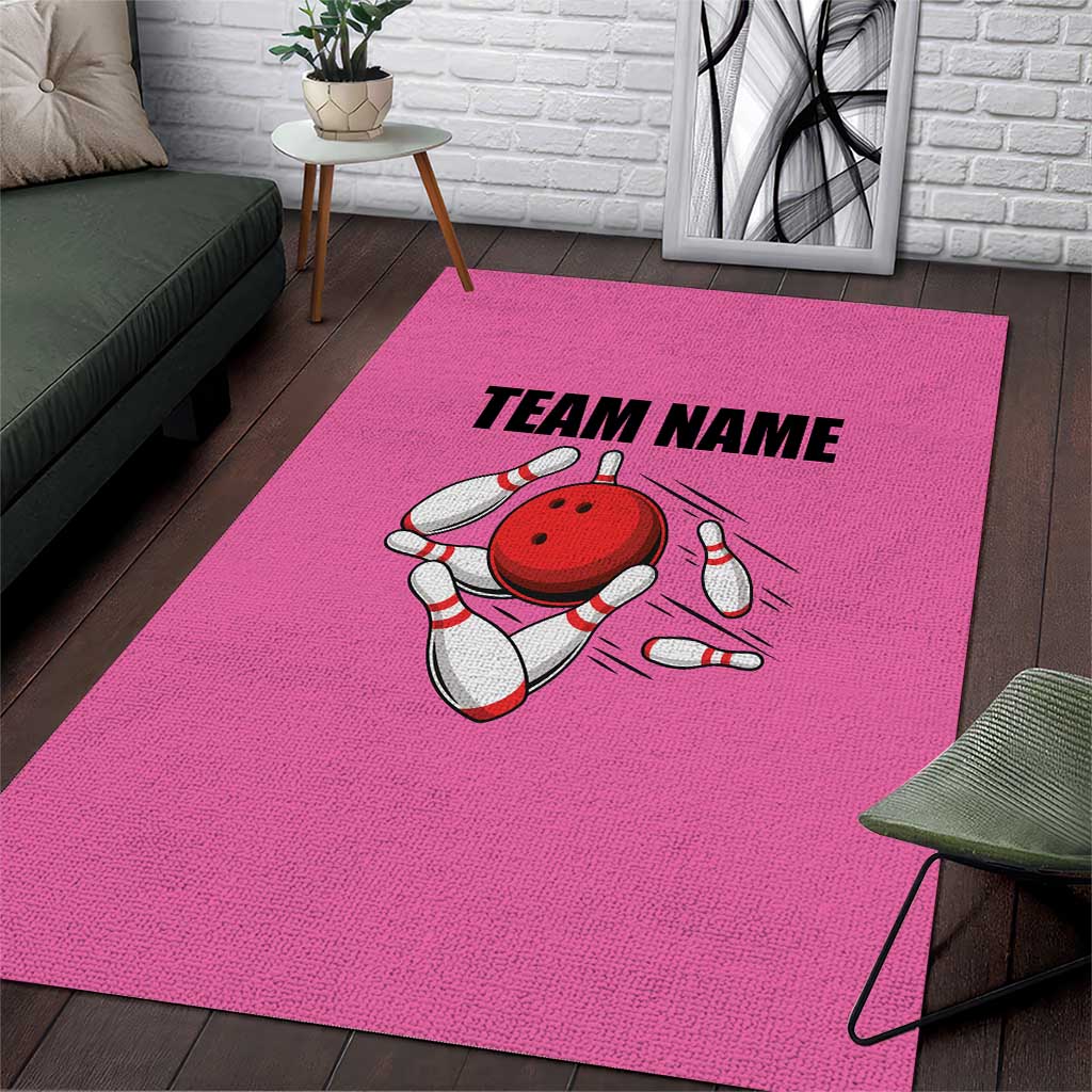 Pink and Black Bowling Area Rug Design with Red Ball and Pins and Custom Team Name Graphic - Wonder Print Shop