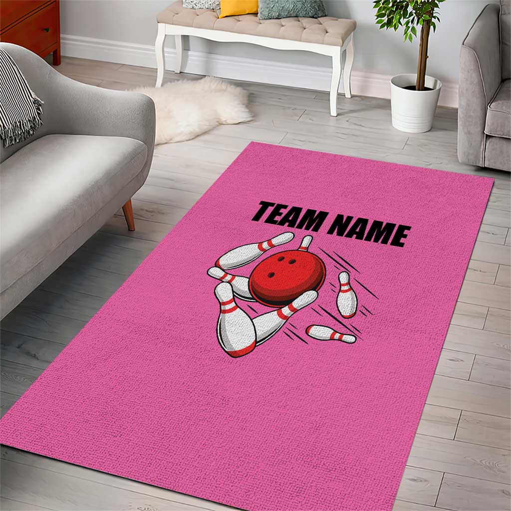 Pink and Black Bowling Area Rug Design with Red Ball and Pins and Custom Team Name Graphic - Wonder Print Shop