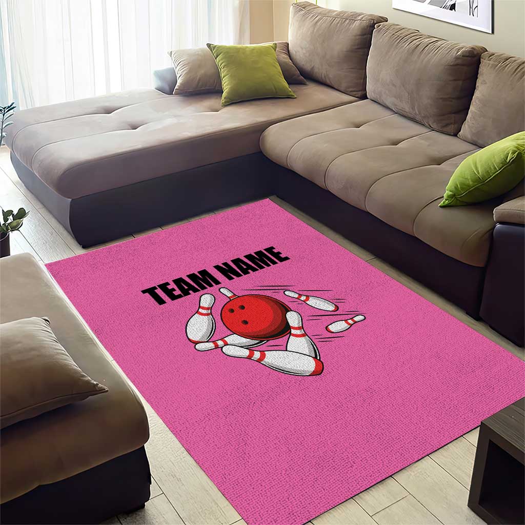 Pink and Black Bowling Area Rug Design with Red Ball and Pins and Custom Team Name Graphic - Wonder Print Shop