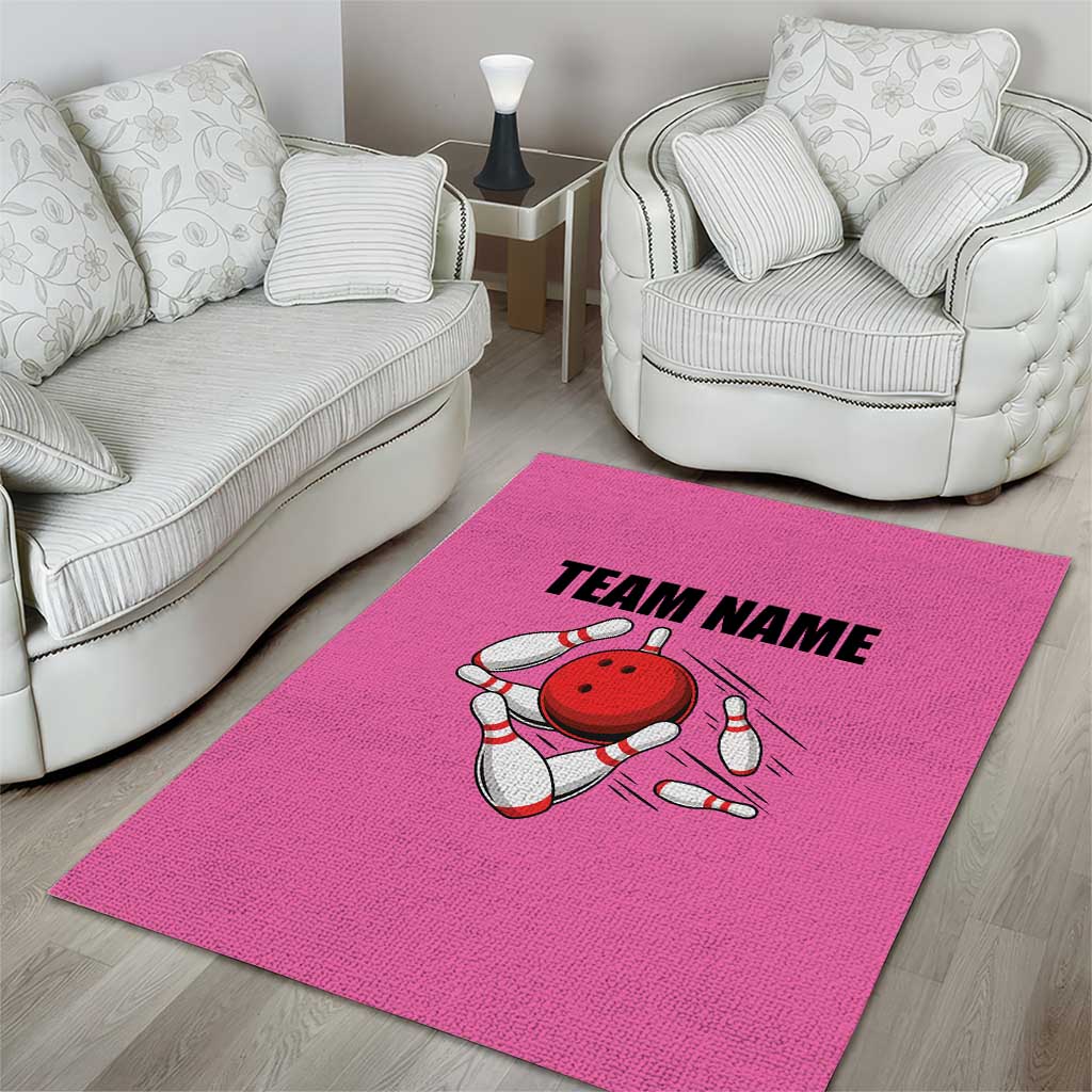 Pink and Black Bowling Area Rug Design with Red Ball and Pins and Custom Team Name Graphic - Wonder Print Shop
