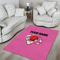 Pink and Black Bowling Area Rug Design with Red Ball and Pins and Custom Team Name Graphic - Wonder Print Shop