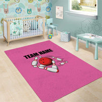 Pink and Black Bowling Area Rug Design with Red Ball and Pins and Custom Team Name Graphic - Wonder Print Shop